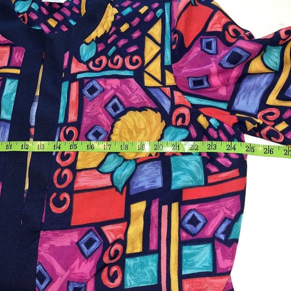 VTG 80’s Colorful Geo Pattern Open Cardigan 3/4 Sleeve Size 16 Petite Made USA - Picture 6 of 7